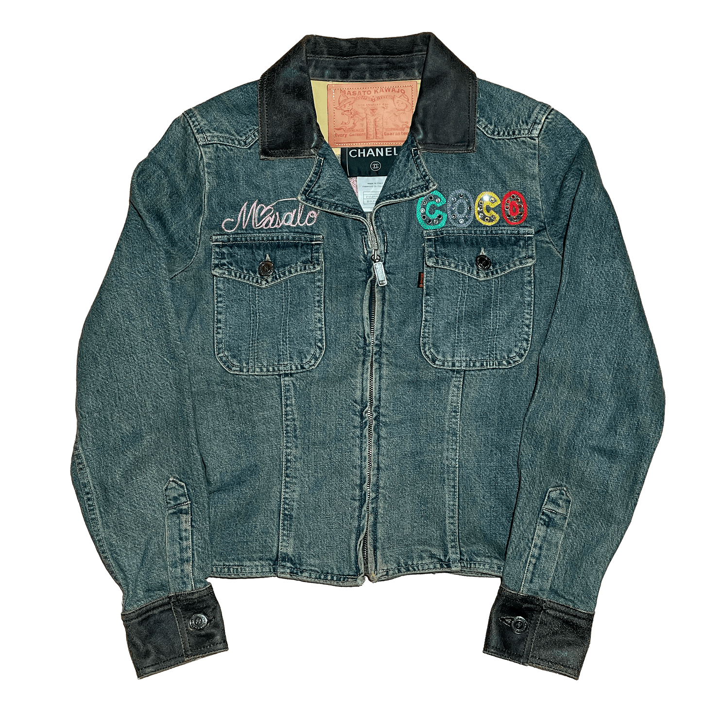 Vintage COCO Chanel Embroidered Zip Up Denim Jacket