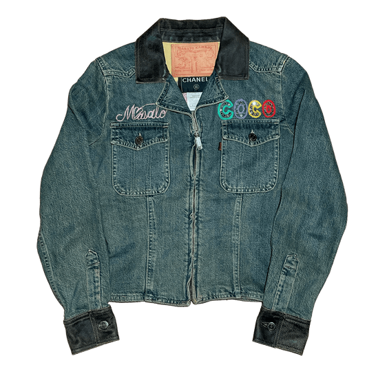 Vintage COCO Chanel Embroidered Zip Up Denim Jacket