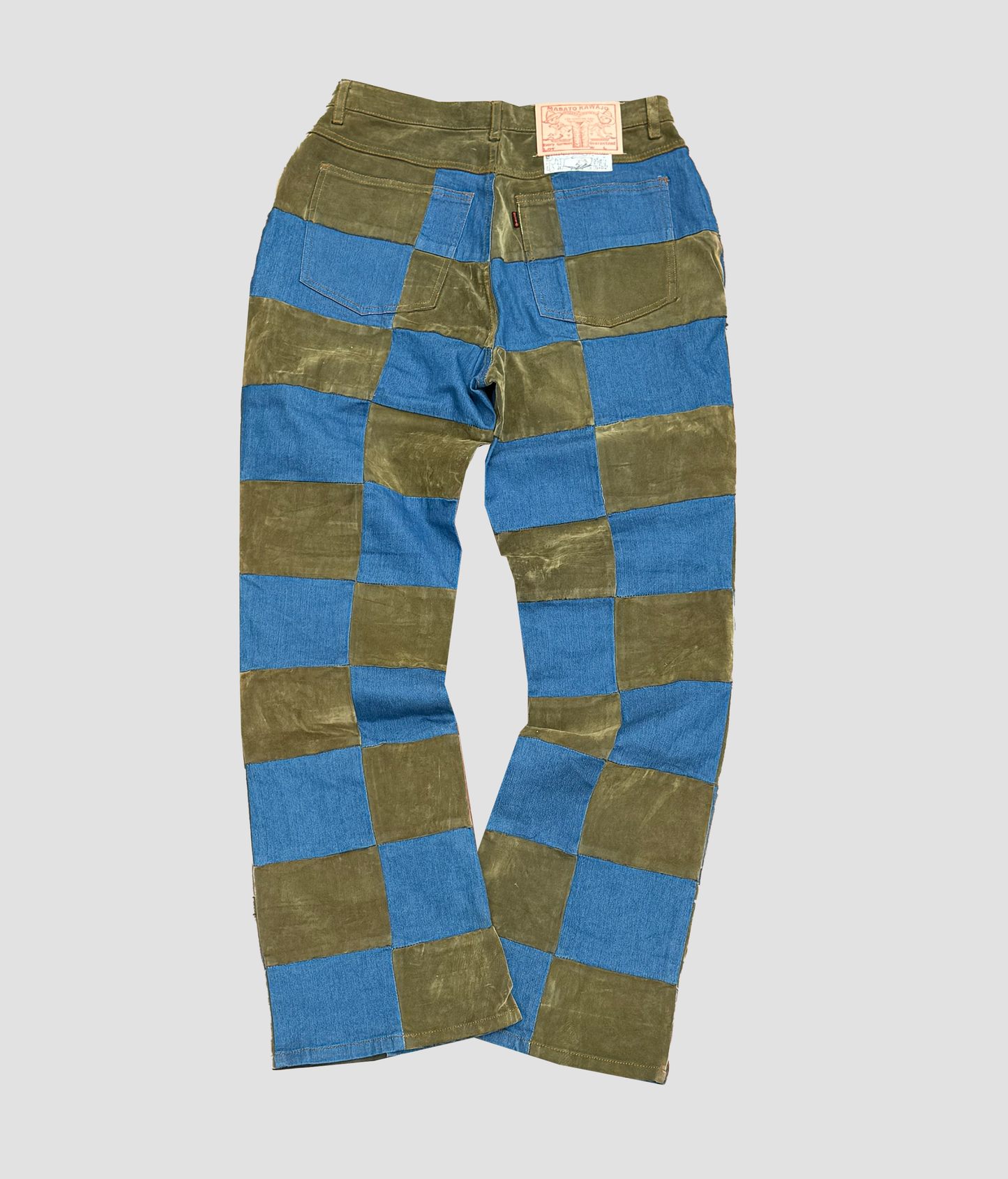 Vintage patchwork checkered pants with ChainStitching