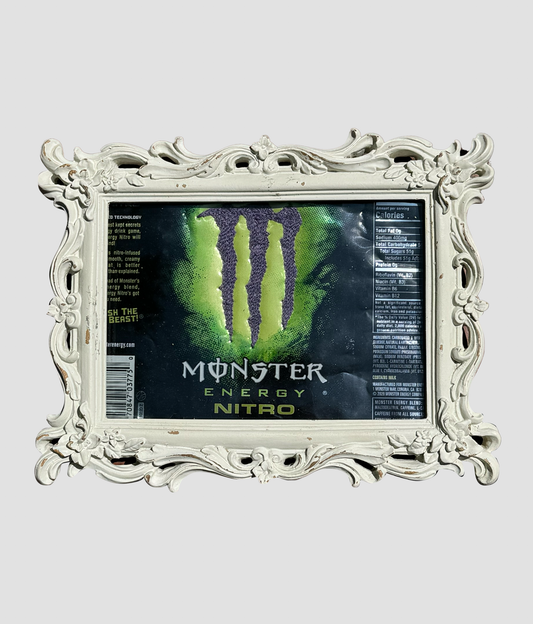 Chain Stitched Monster energy Can in Wood Frame Black & Green